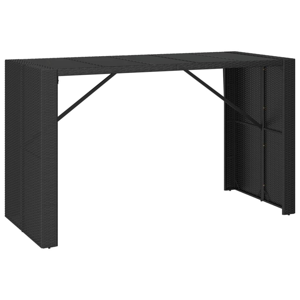 vidaXL Bartisch mit Glasplatte Schwarz 185x80x110 cm Poly Rattan