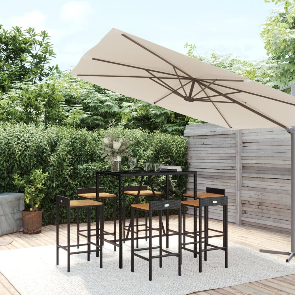vidaXL 7-tlg. Gartenbar-Set Schwarz Poly Rattan & Massivholz Akazie
