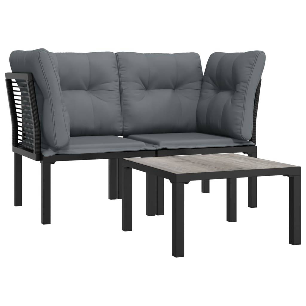 vidaXL 3-tlg. Garten-Lounge-Set Schwarz und Grau Poly Rattan