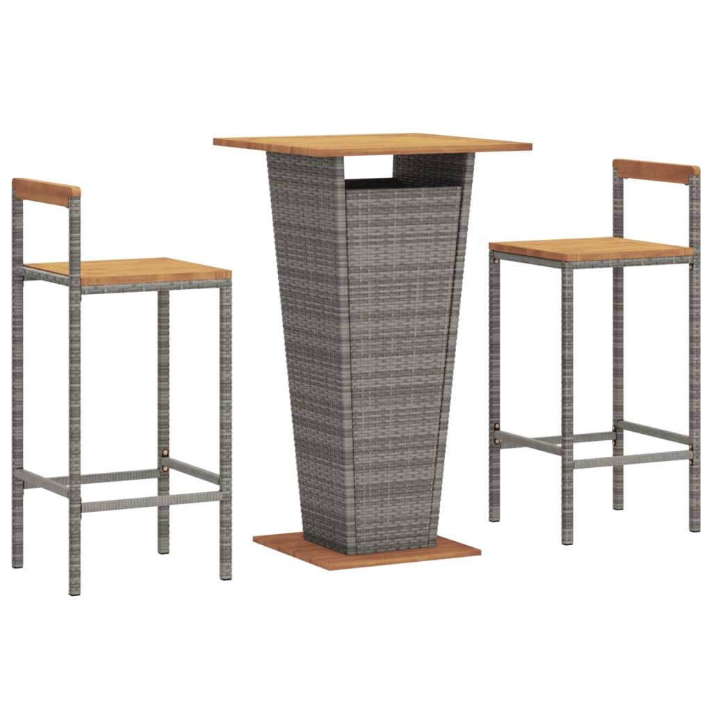 vidaXL 3-tlg. Gartenbar-Set Grau Poly Rattan & Massivholz Akazie