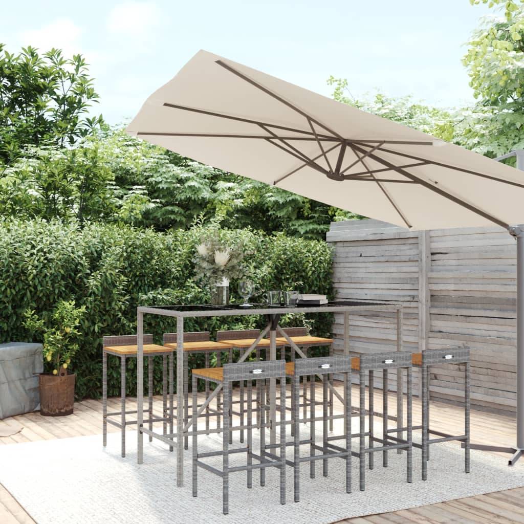 vidaXL 9-tlg. Gartenbar-Set Grau Poly Rattan & Massivholz Akazie