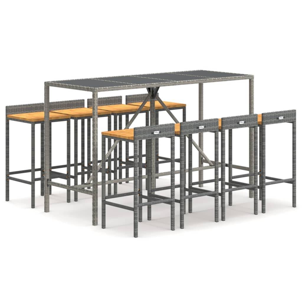 vidaXL 9-tlg. Gartenbar-Set Grau Poly Rattan & Massivholz Akazie