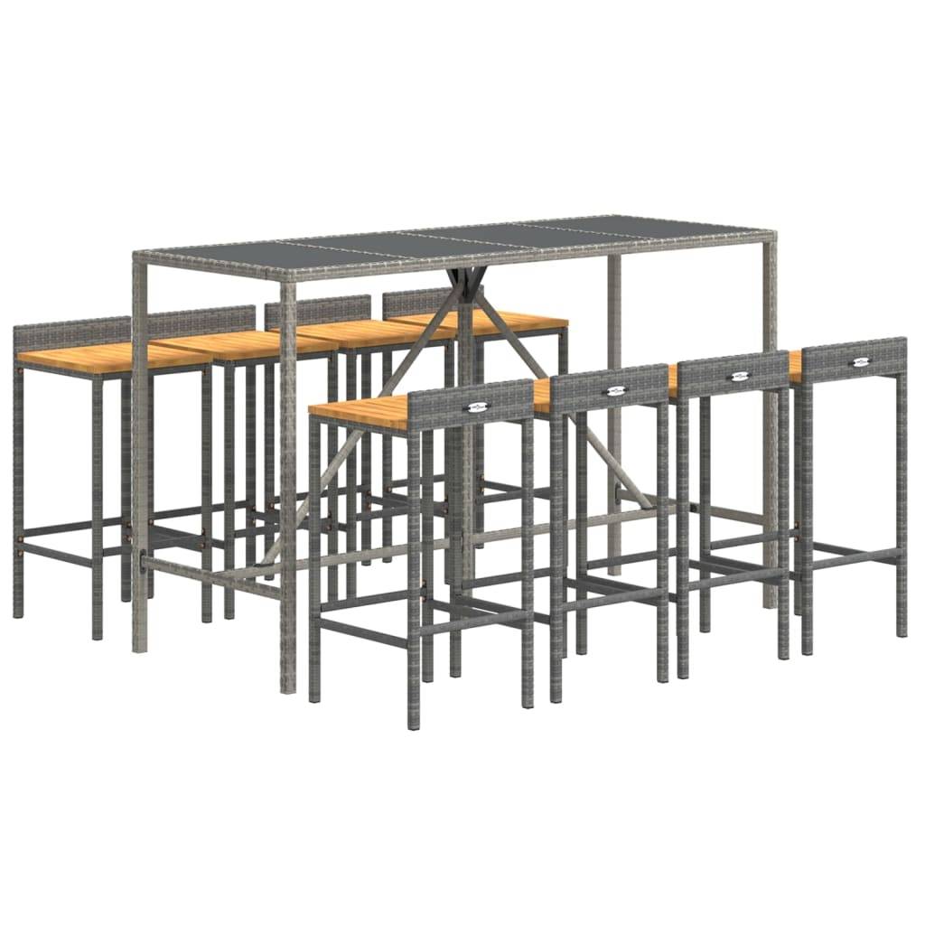 vidaXL 9-tlg. Gartenbar-Set Grau Poly Rattan & Massivholz Akazie