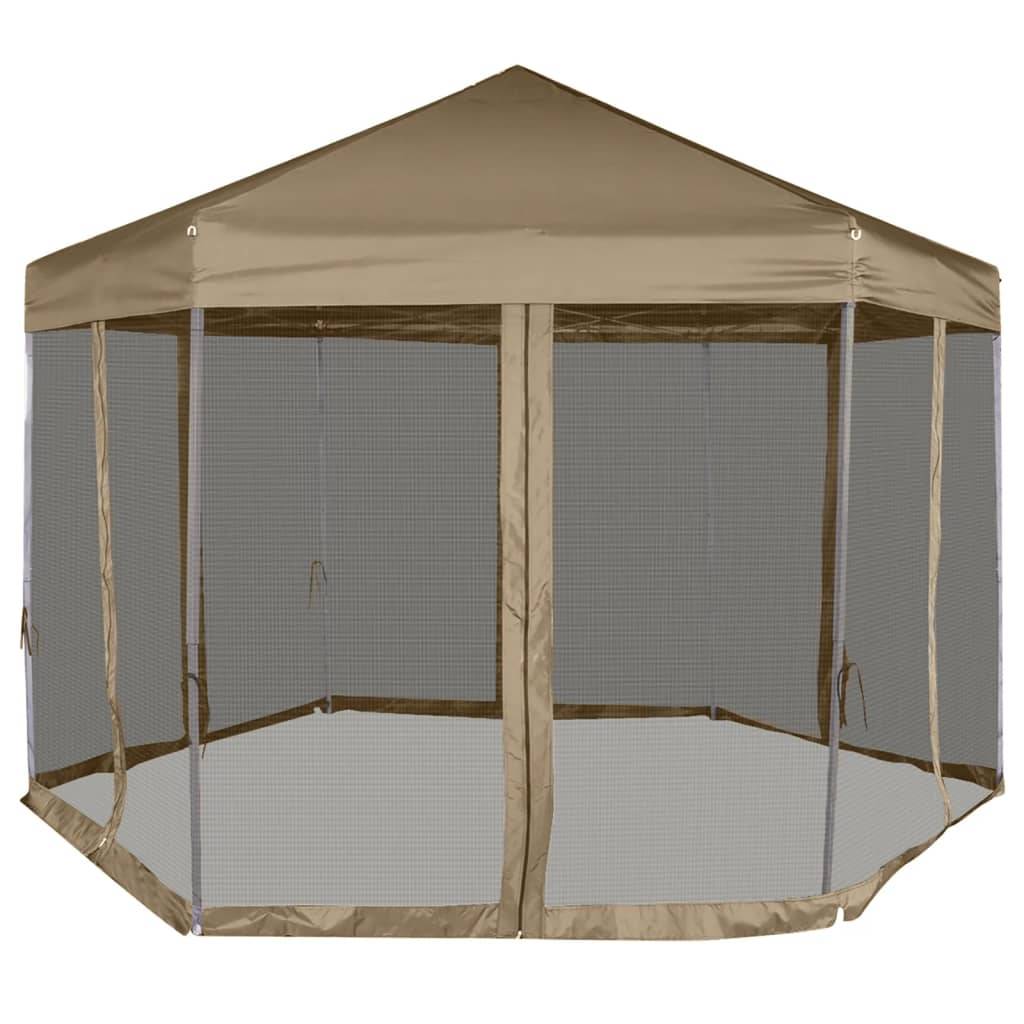 vidaXL Faltpavillon mit Seitenwänden Sechseckig 3,6x3,1m Taupe 220g/m²
