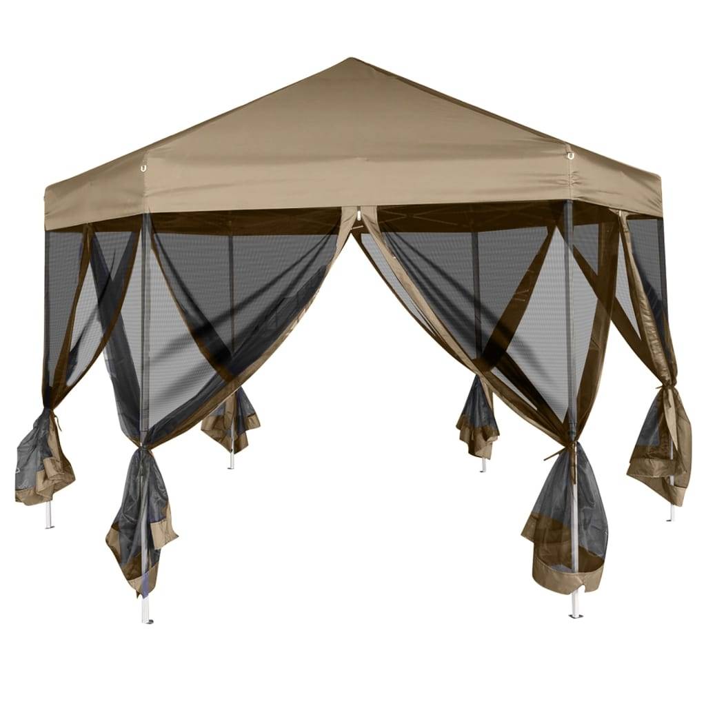 vidaXL Faltpavillon mit Seitenwänden Sechseckig 3,6x3,1m Taupe 220g/m²