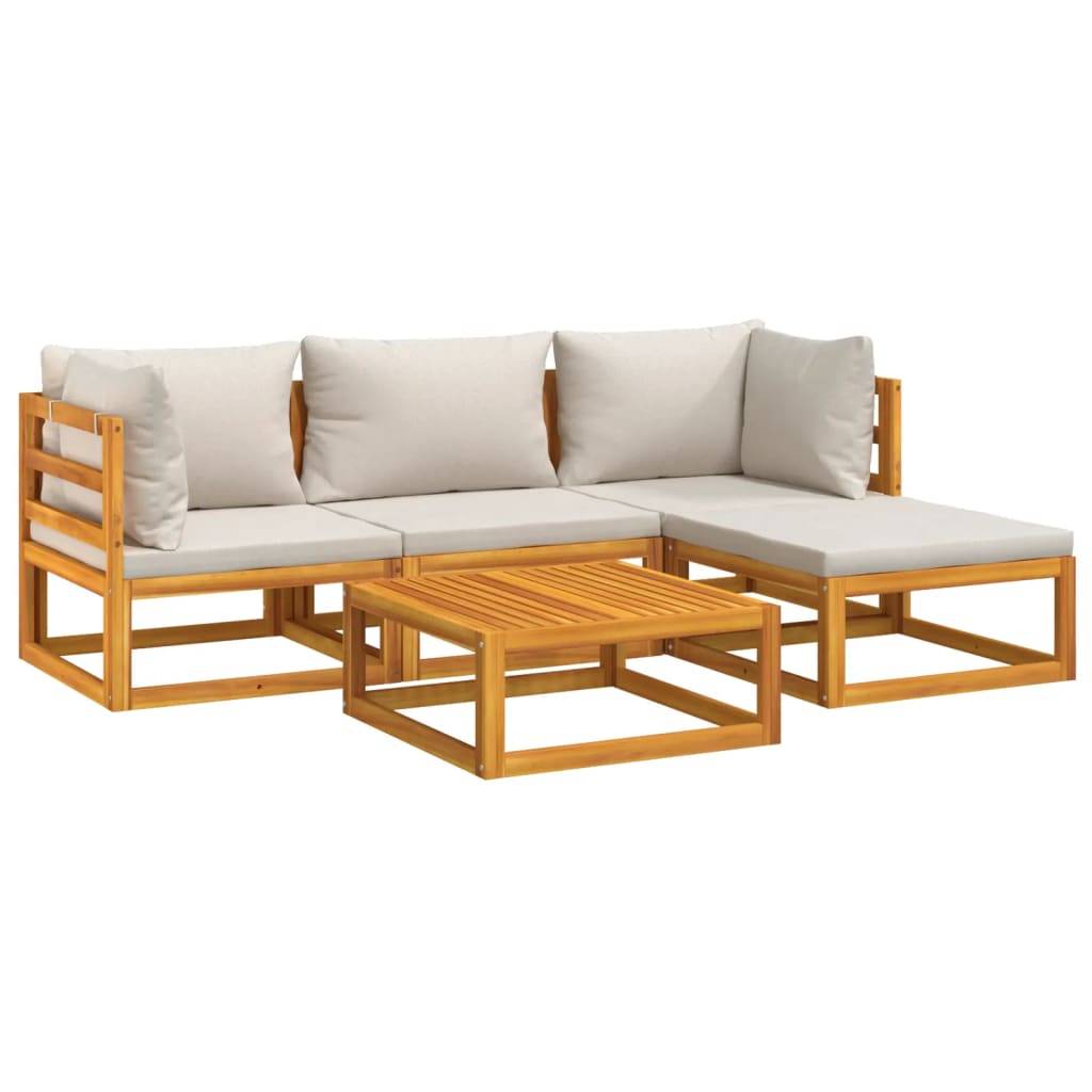 vidaXL 5-tlg. Garten-Lounge-Set mit Hellgrauen Kissen Massivholz