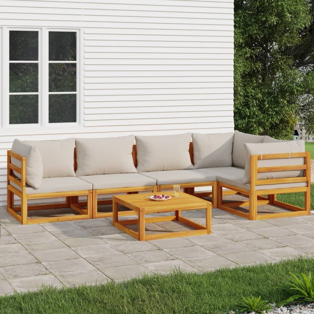 vidaXL 6-tlg. Garten-Lounge-Set mit Hellgrauen Kissen Massivholz