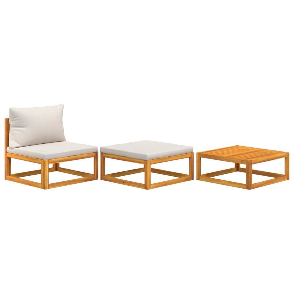 vidaXL 3-tlg. Garten-Lounge-Set mit Kissen Massivholz Akazie