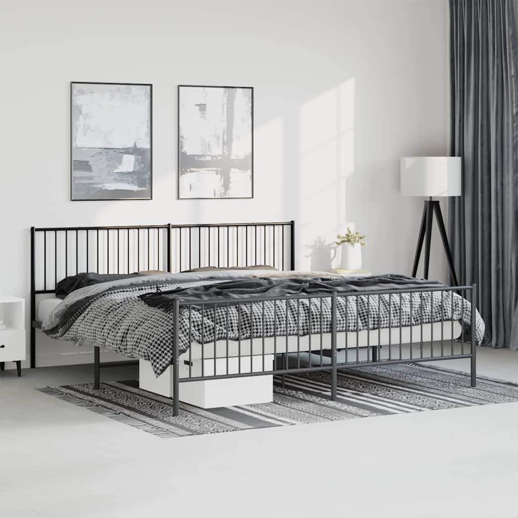 vidaXL Bettgestell mit Kopf- und Fußteil Metall Schwarz 193x203 cm