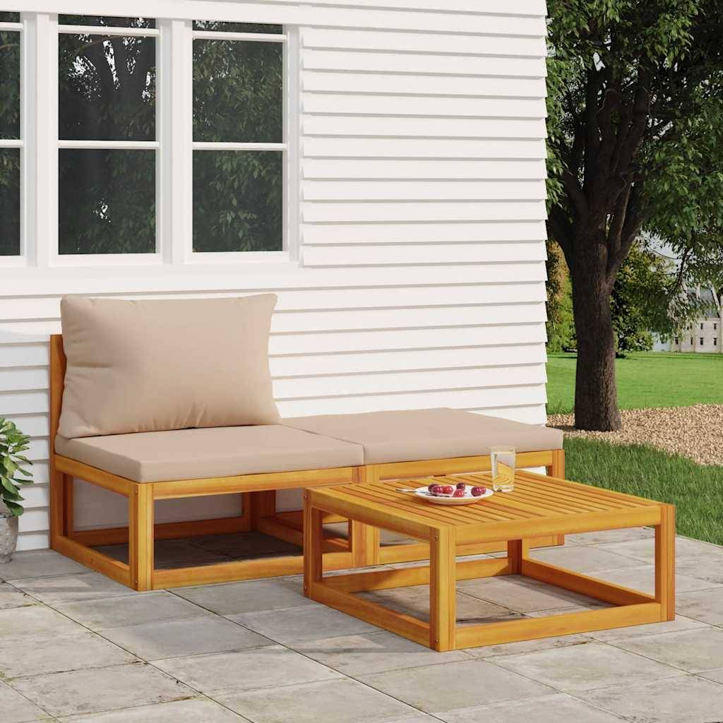 vidaXL 3-tlg. Garten-Lounge-Set mit Kissen Massivholz Akazie