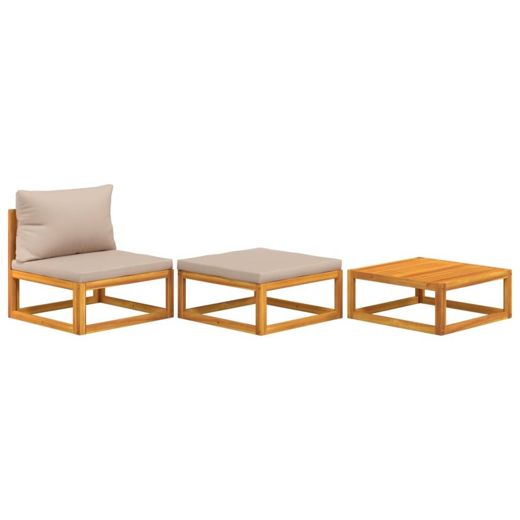 vidaXL 3-tlg. Garten-Lounge-Set mit Kissen Massivholz Akazie