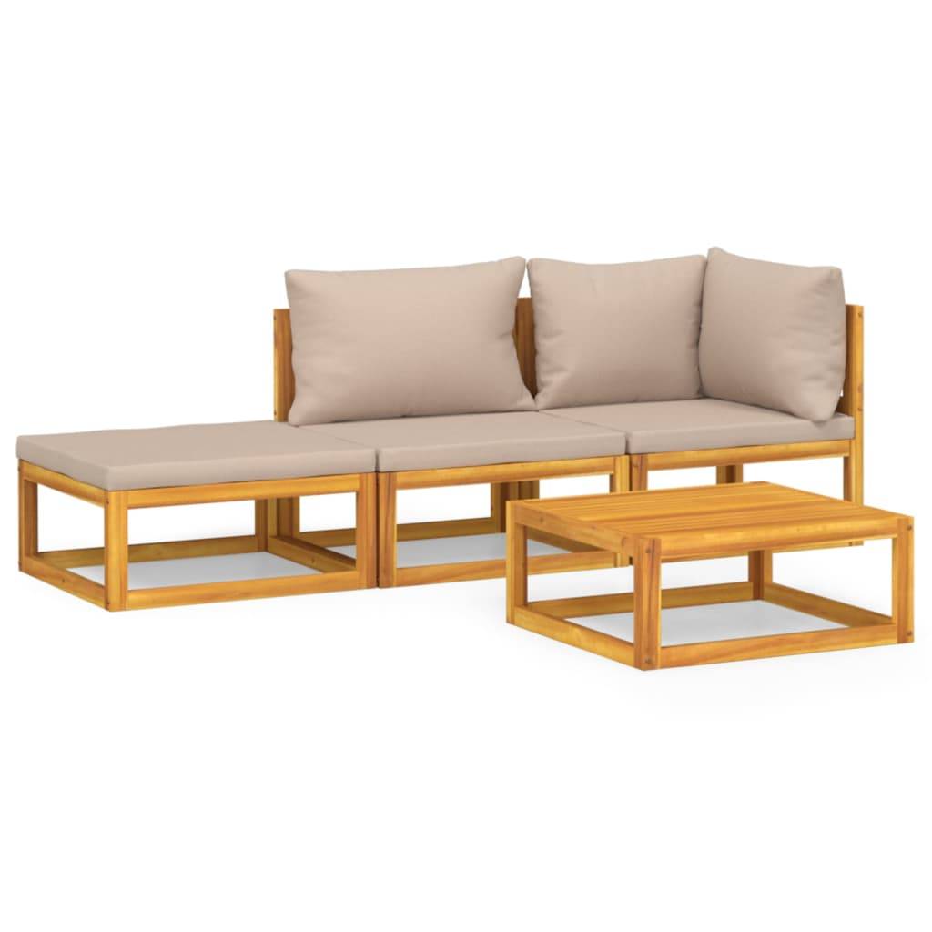 vidaXL 4-tlg. Garten-Lounge-Set mit Taupe Kissen Massivholz