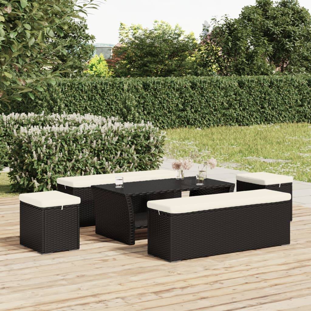 vidaXL Hocker mit Kissen 2 Stk. Schwarz 40x30x40 cm Poly Rattan
