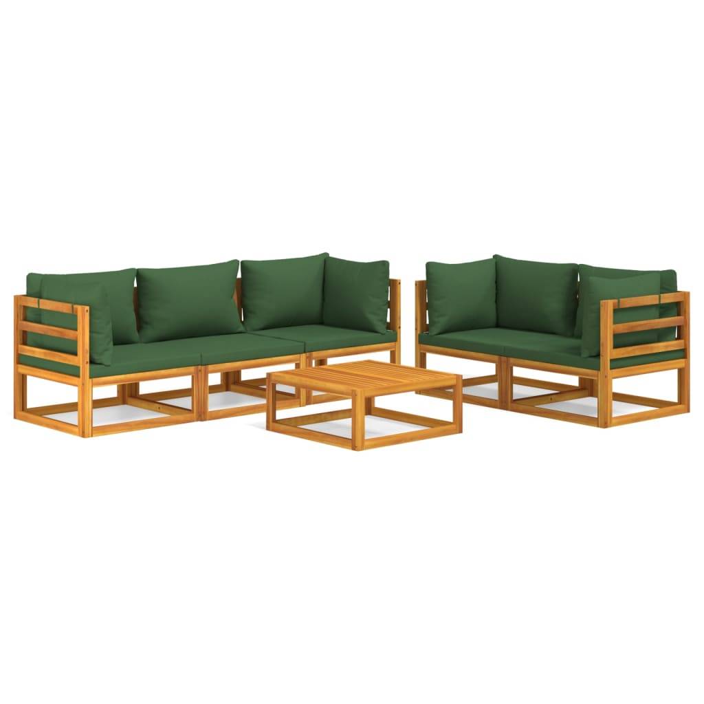 vidaXL 6-tlg. Garten-Lounge-Set mit Grünen Kissen Massivholz