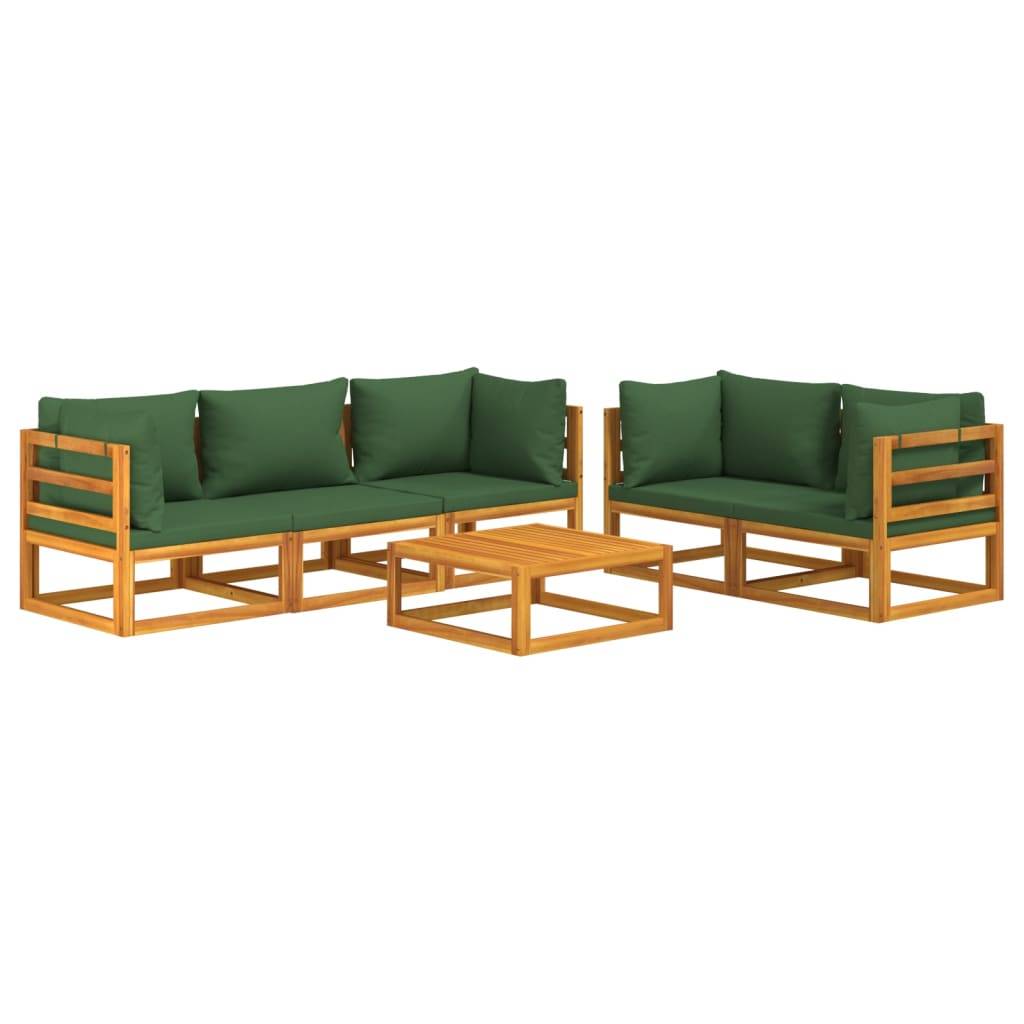 vidaXL 6-tlg. Garten-Lounge-Set mit Grünen Kissen Massivholz
