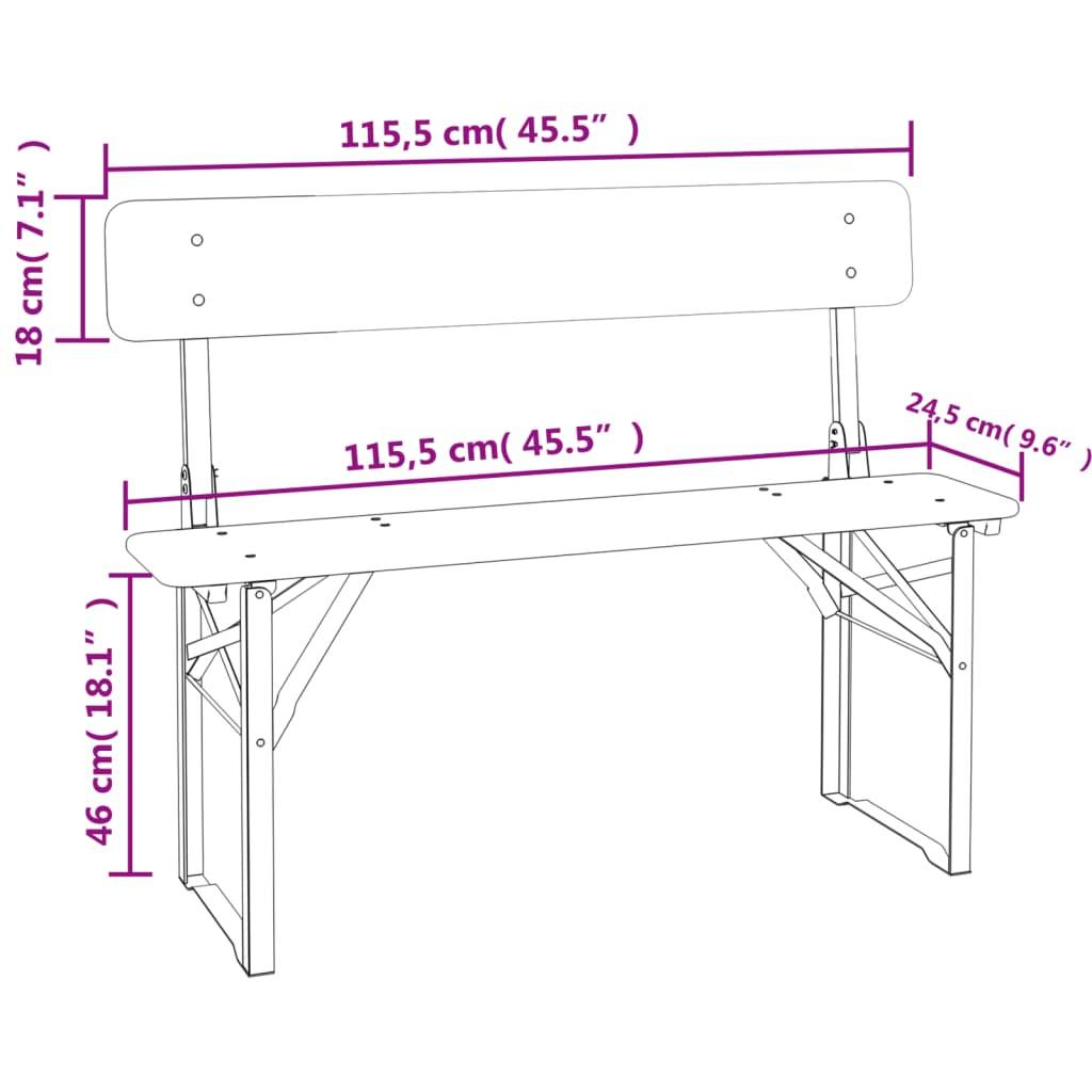 vidaXL 3-tlg. Biertisch-Set Klappbar Massivholz Tanne