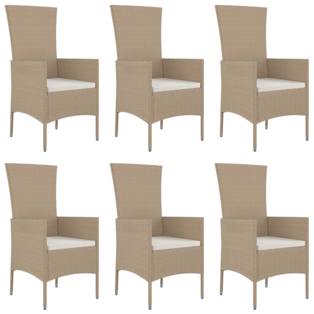 vidaXL 7-tlg. Garten-Essgruppe mit Kissen Beige Poly Rattan