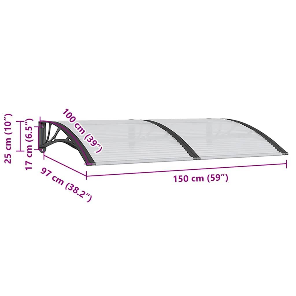 vidaXL Türvordach Schwarz 150x100 cm Polycarbonat