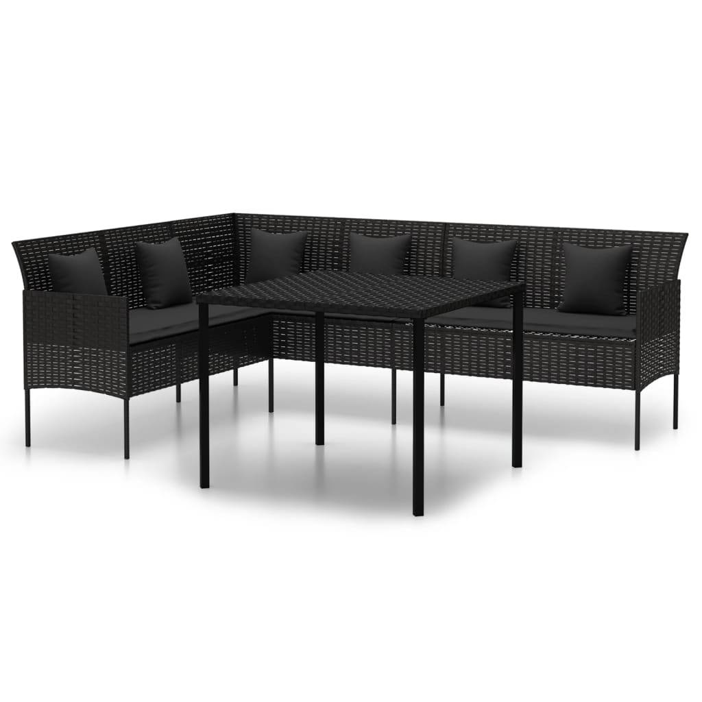 vidaXL 2-tlg. Garten-Essgruppe mit Kissen Schwarz Poly Rattan