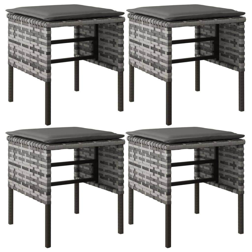 vidaXL Gartenhocker mit Kissen 4 Stk. Grau Poly Rattan