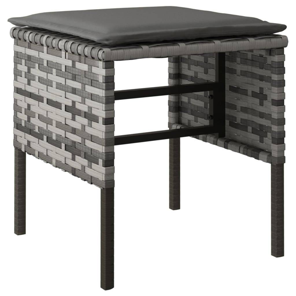 vidaXL Gartenhocker mit Kissen 4 Stk. Grau Poly Rattan