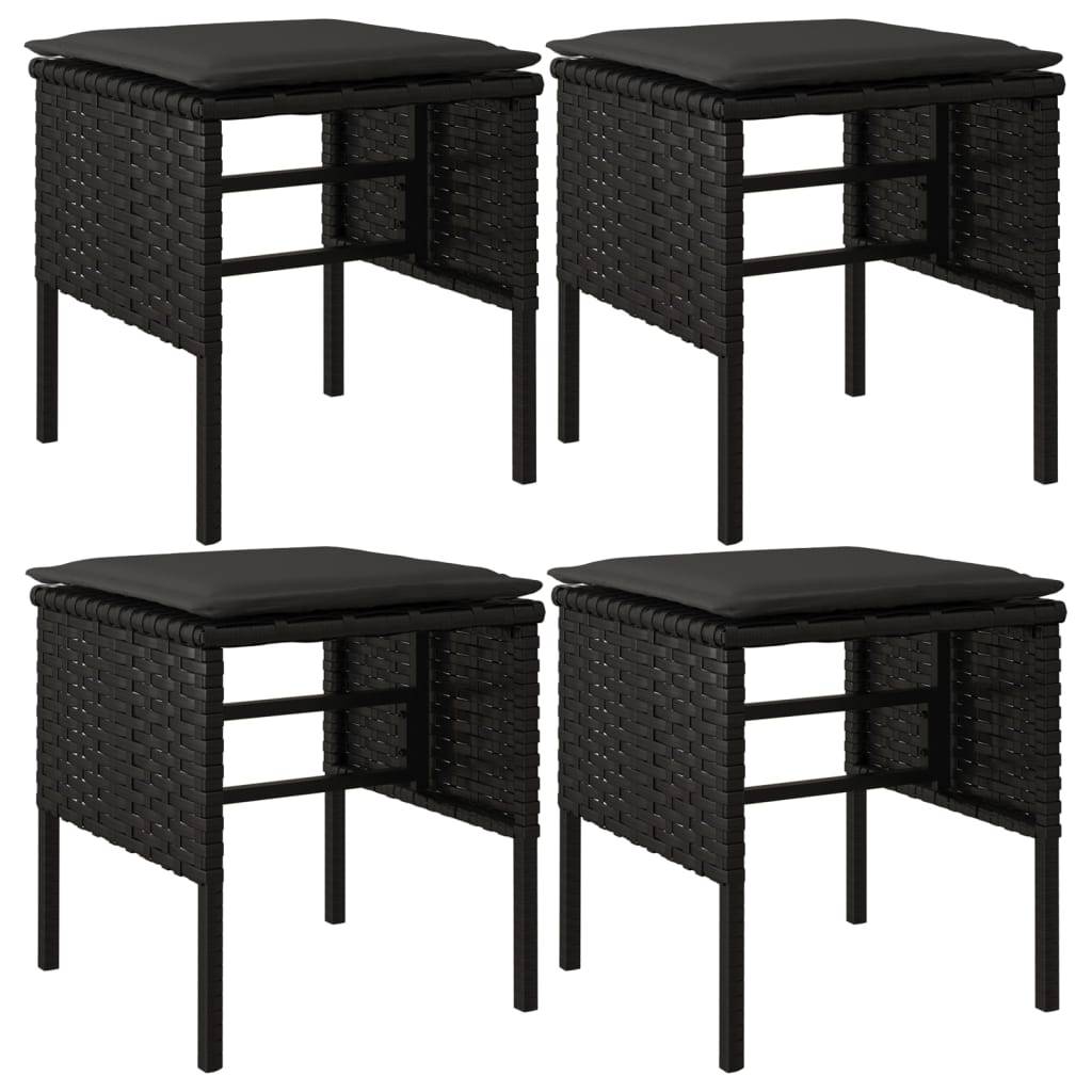 vidaXL Gartenhocker mit Kissen 4 Stk. Schwarz Poly Rattan