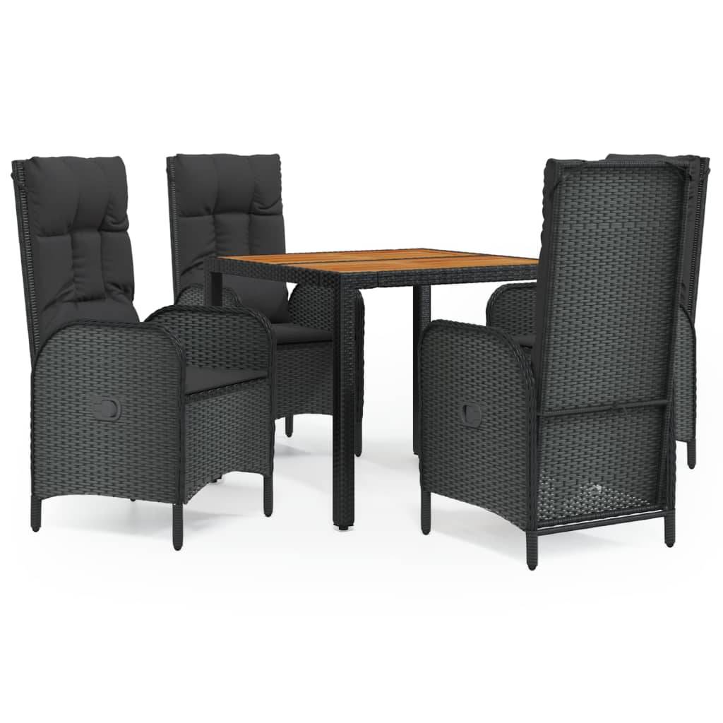 vidaXL 5-tlg. Garten-Essgruppe mit Kissen Schwarz Poly Rattan