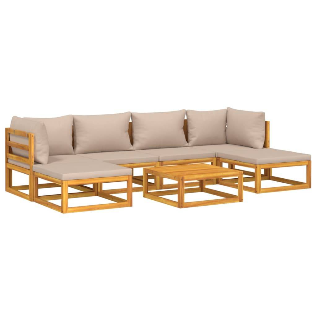 vidaXL 7-tlg. Garten-Lounge-Set mit Taupe Kissen Massivholz
