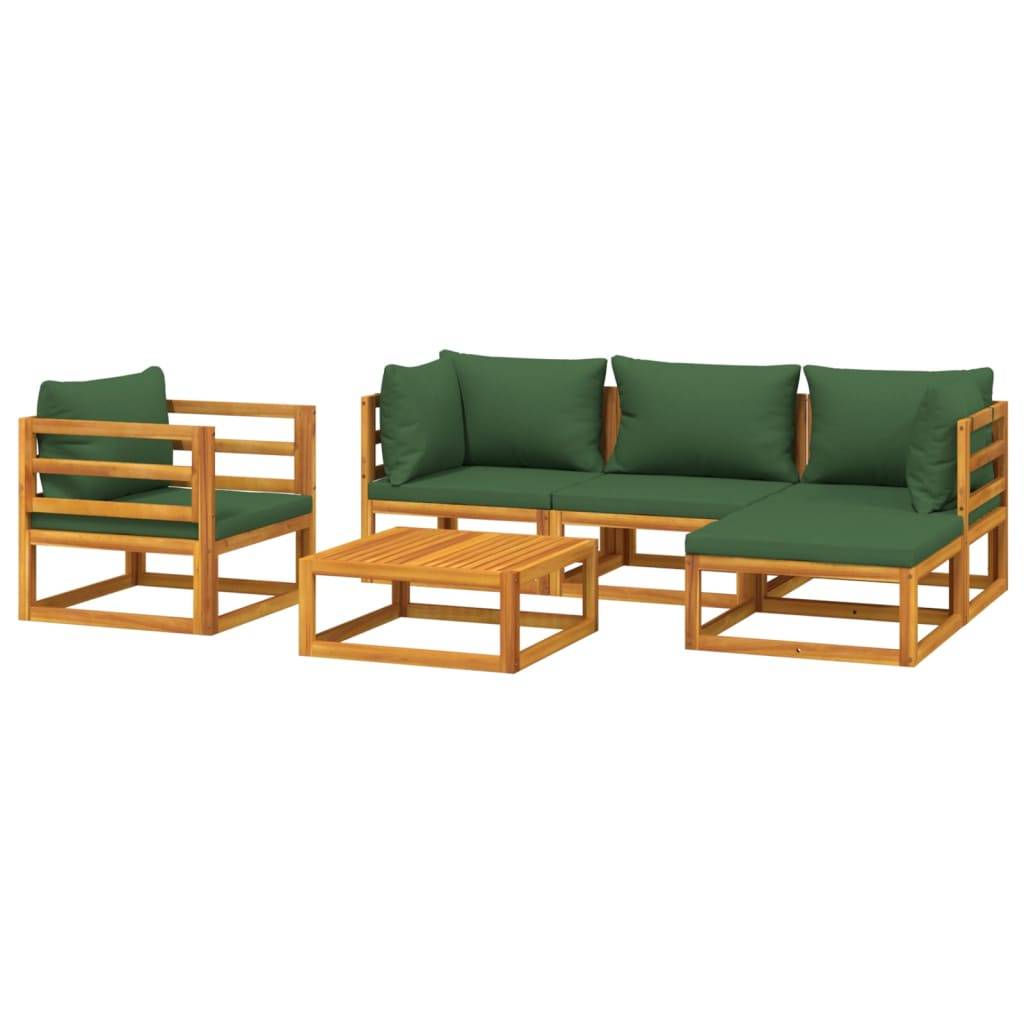 vidaXL 6-tlg. Garten-Lounge-Set mit Grünen Kissen Massivholz