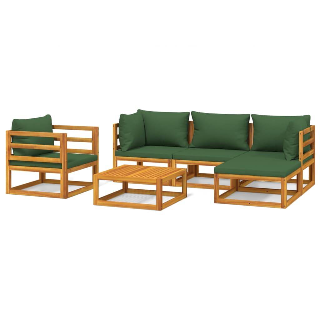 vidaXL 6-tlg. Garten-Lounge-Set mit Grünen Kissen Massivholz