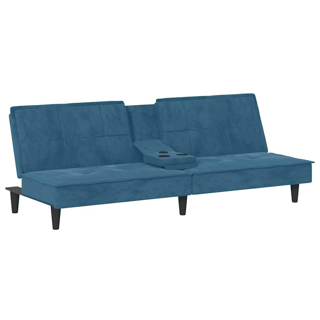 vidaXL Schlafsofa mit Getränkehaltern Blau Samt
