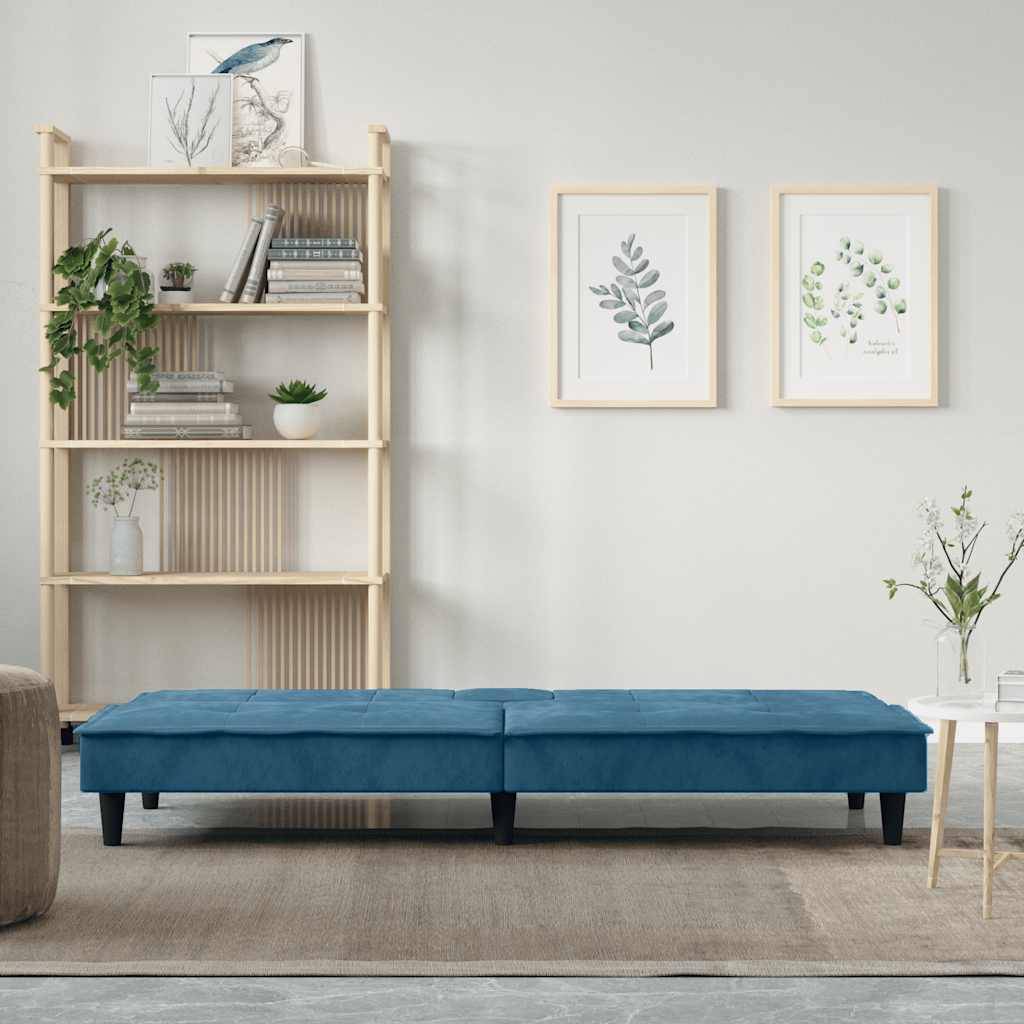 vidaXL Schlafsofa mit Getränkehaltern Blau Samt