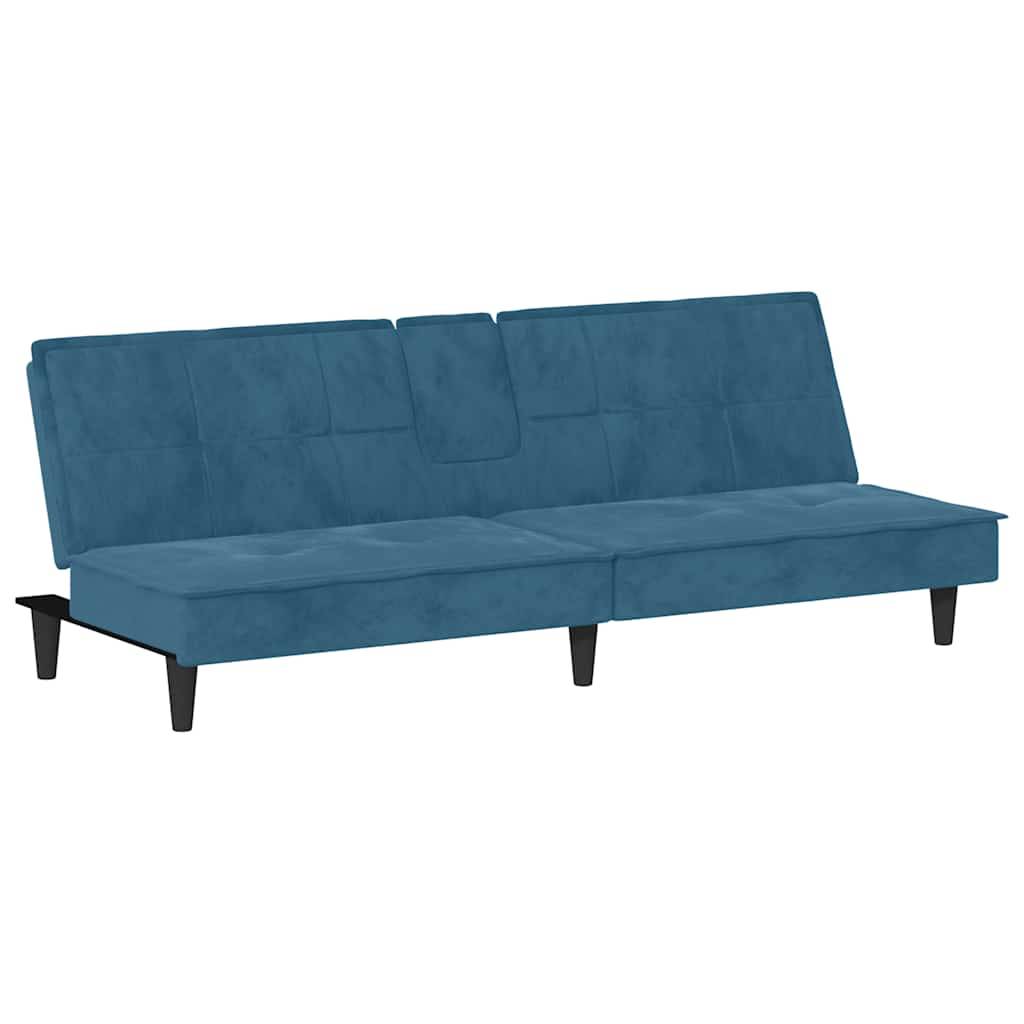 vidaXL Schlafsofa mit Getränkehaltern Blau Samt