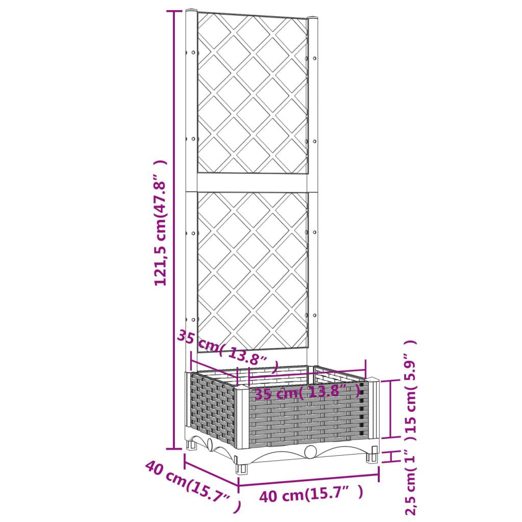 vidaXL Pflanzkübel mit Rankgitter Hellgrau 40x40x121,5 cm PP
