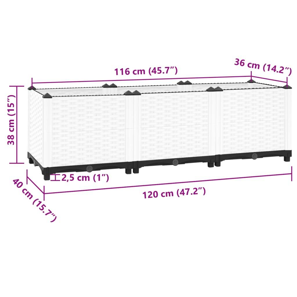 vidaXL Hochbeet 120x40x38 cm Polypropylen