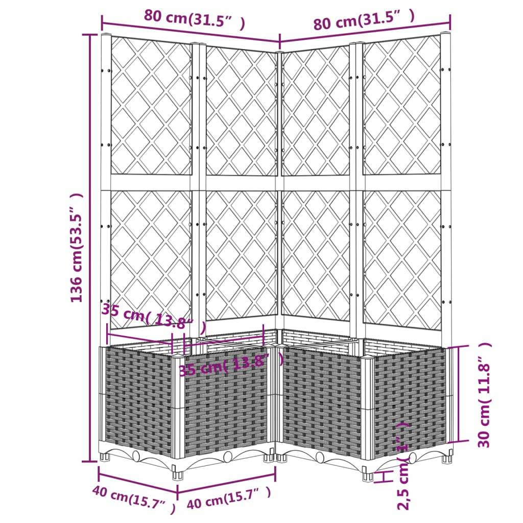 vidaXL Pflanzkübel mit Rankgitter Braun 80x80x136 cm PP