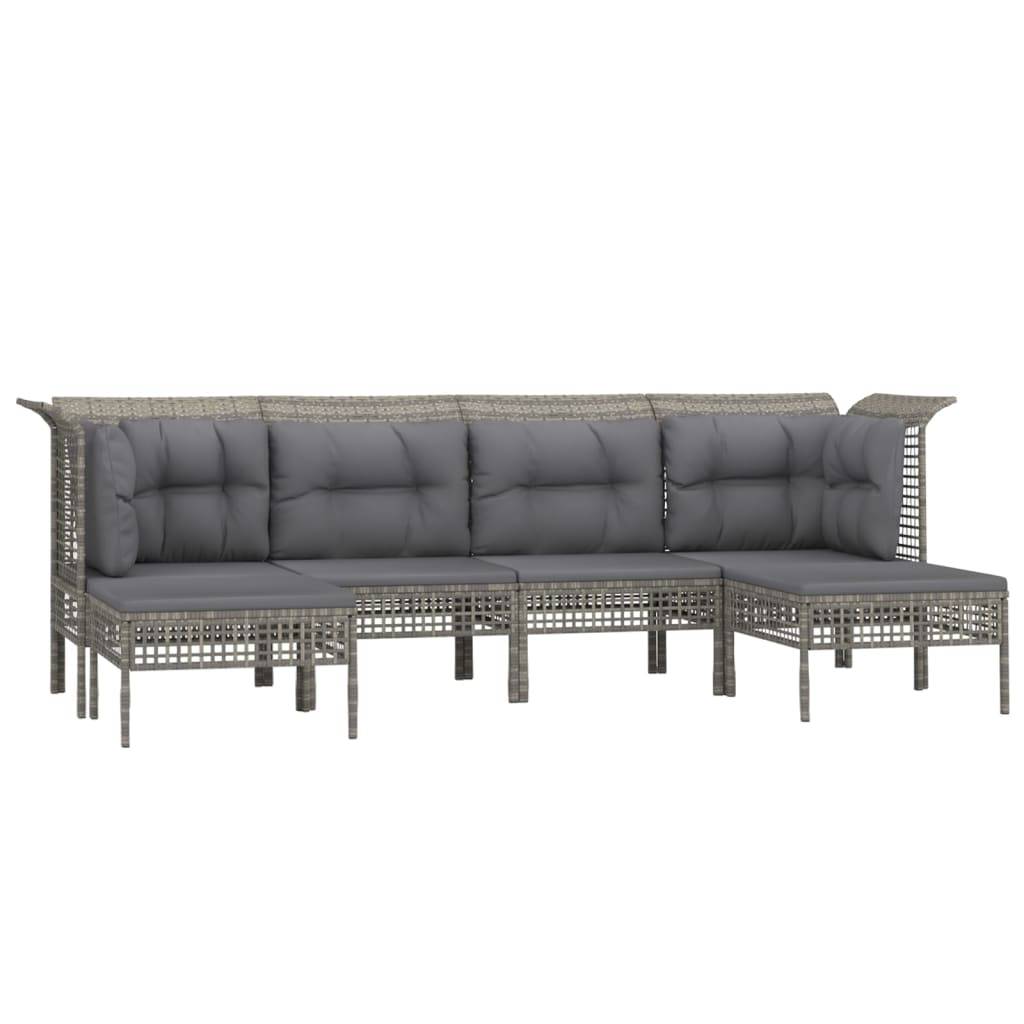 vidaXL 6-tlg. Garten-Lounge-Set mit Kissen Grau Poly Rattan