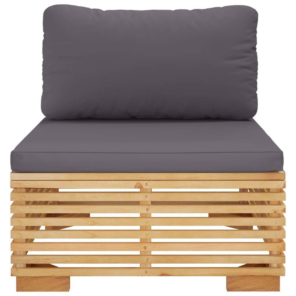 vidaXL Garten-Mittelsofa mit Dunkelgrauen Kissen Massivholz Teak