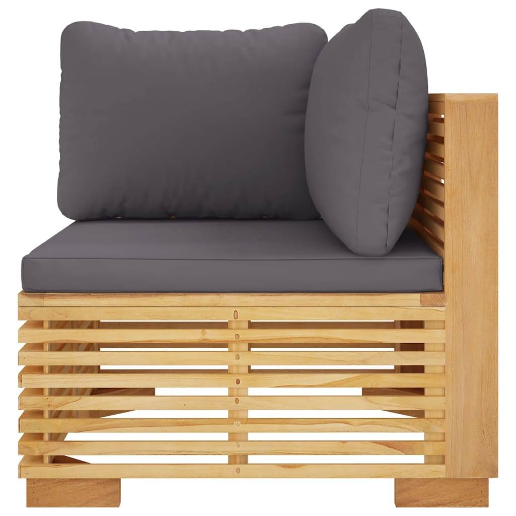 vidaXL Garten-Ecksofa mit Dunkelgrauen Kissen Massivholz Teak