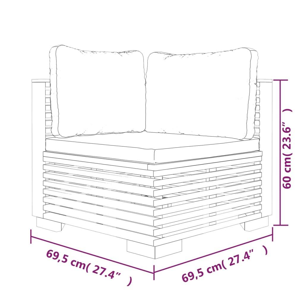 vidaXL Garten-Ecksofa mit Dunkelgrauen Kissen Massivholz Teak