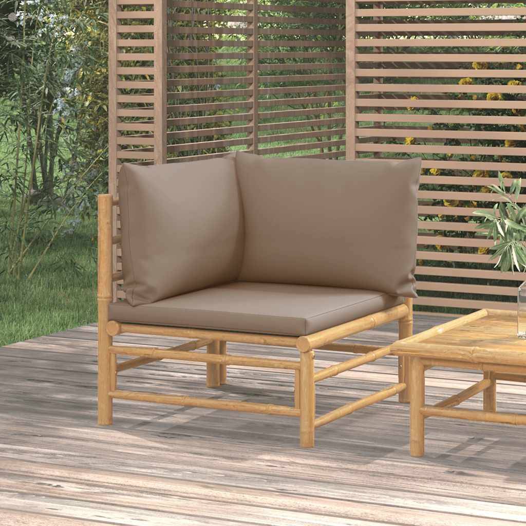 vidaXL Garten-Ecksofa mit Taupe Kissen Bambus