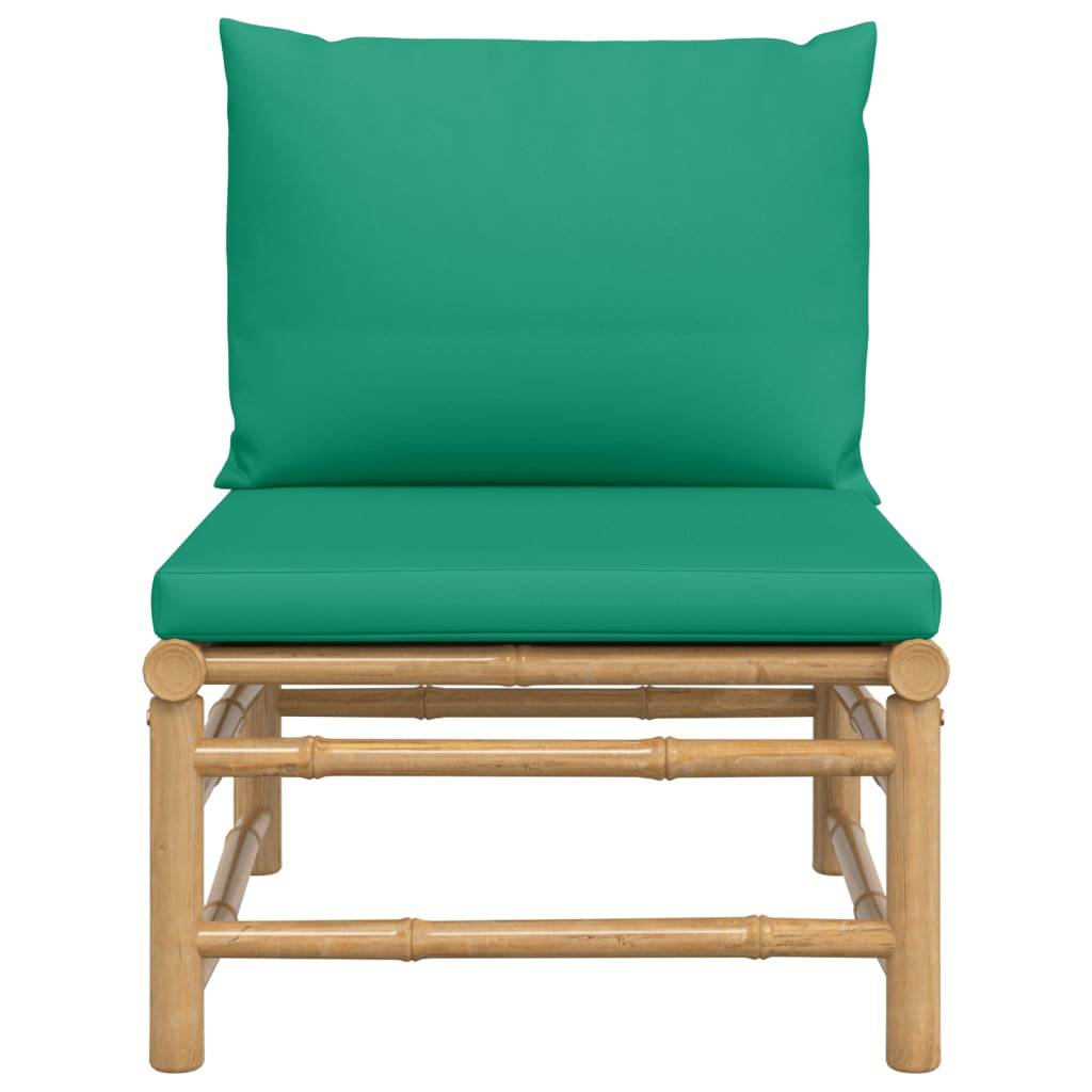 vidaXL Garten-Mittelsofa mit Grünen Kissen Bambus