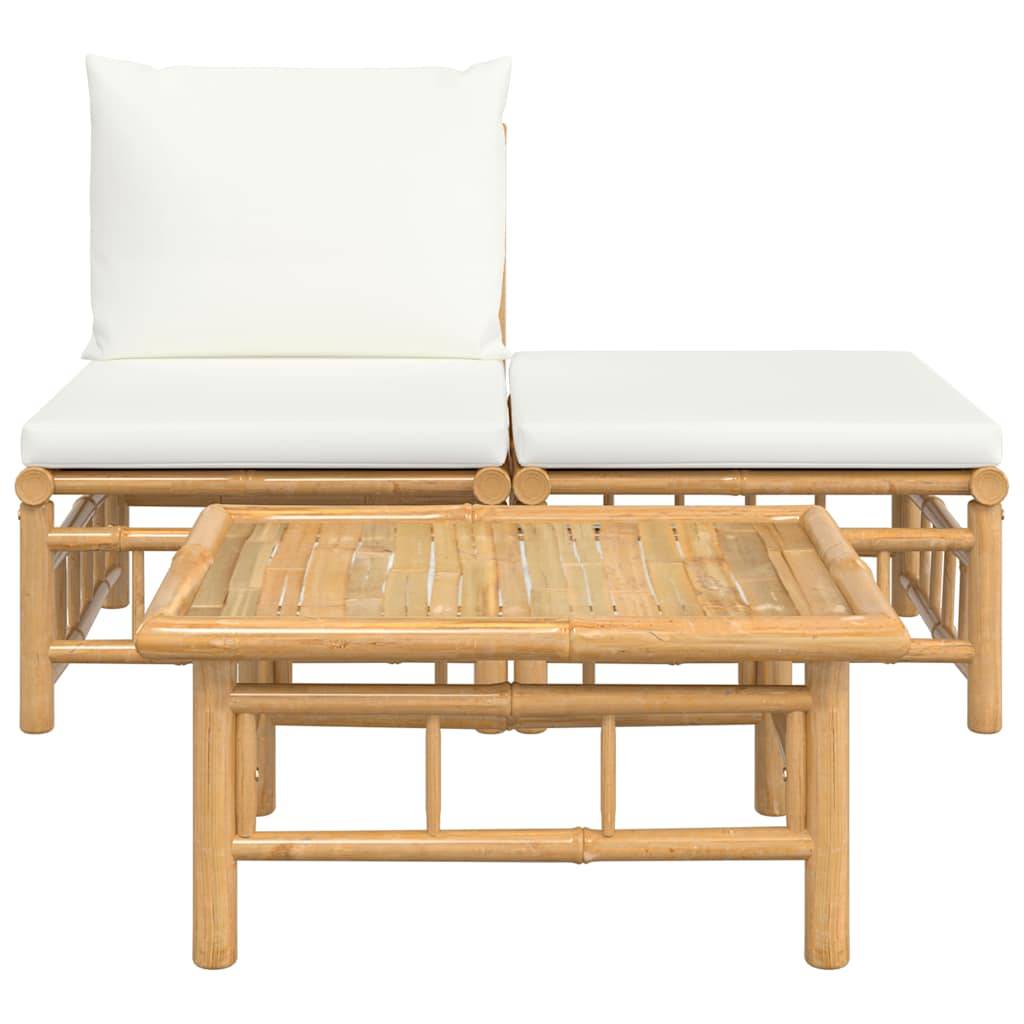 vidaXL 3-tlg. Garten-Lounge-Set mit Kissen Creme Bambus