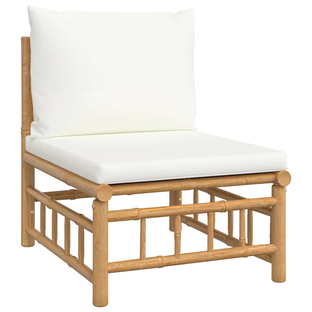 vidaXL 3-tlg. Garten-Lounge-Set mit Kissen Creme Bambus