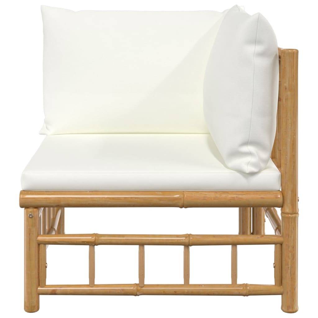 vidaXL Garten-Ecksofa mit Cremeweißen Kissen Bambus
