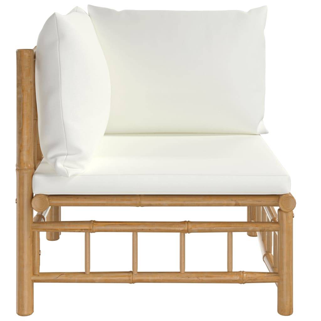 vidaXL Garten-Ecksofa mit Cremeweißen Kissen Bambus