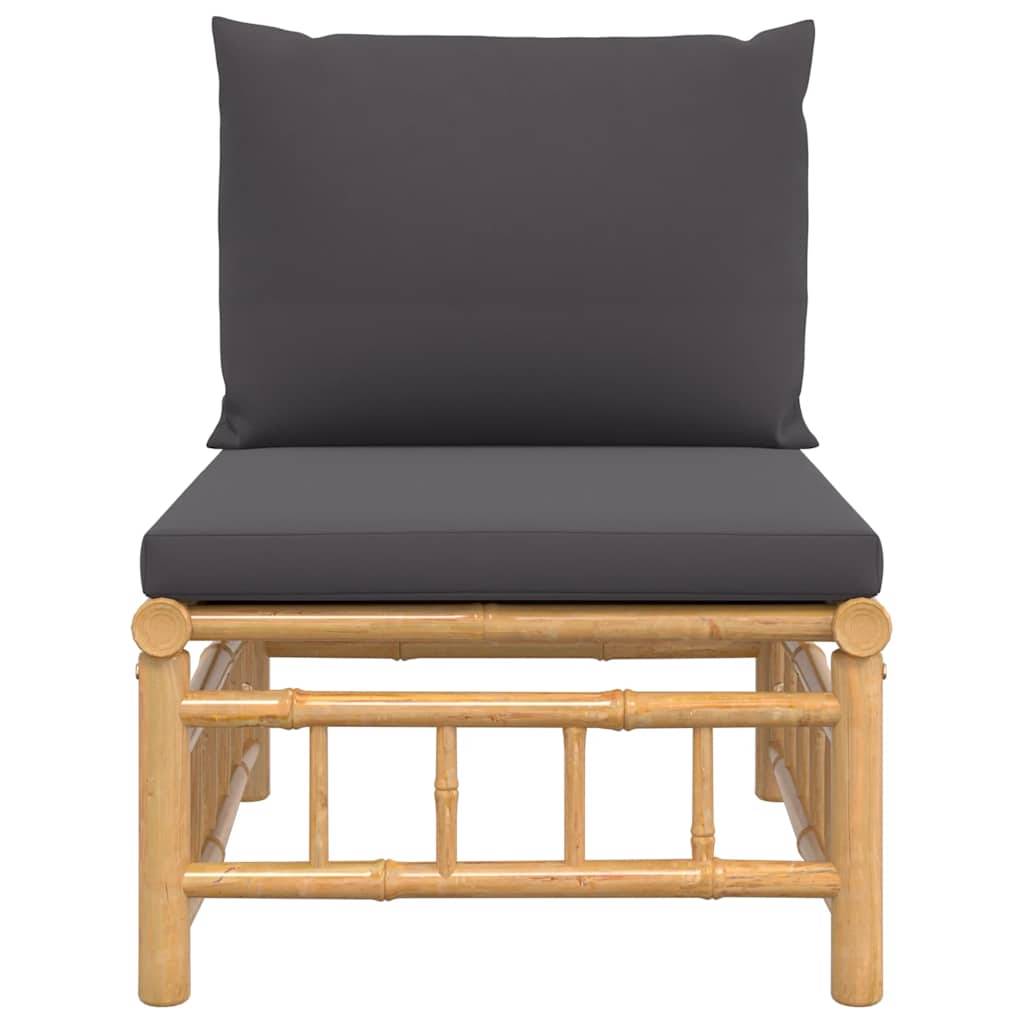 vidaXL Garten-Mittelsofa mit Dunkelgrauen Kissen Bambus