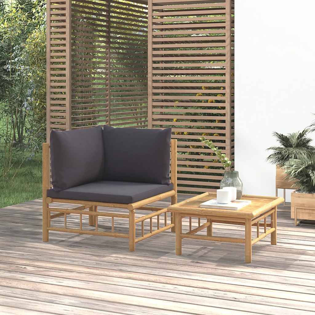 vidaXL 2-tlg. Garten-Lounge-Set mit Dunkelgrauen Kissen Bambus