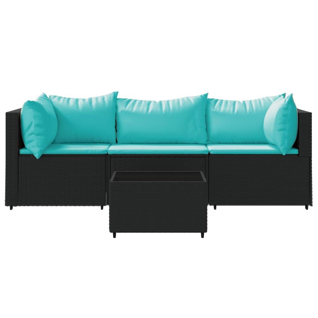vidaXL 4-tlg. Garten-Lounge-Set mit Kissen Schwarz Poly Rattan