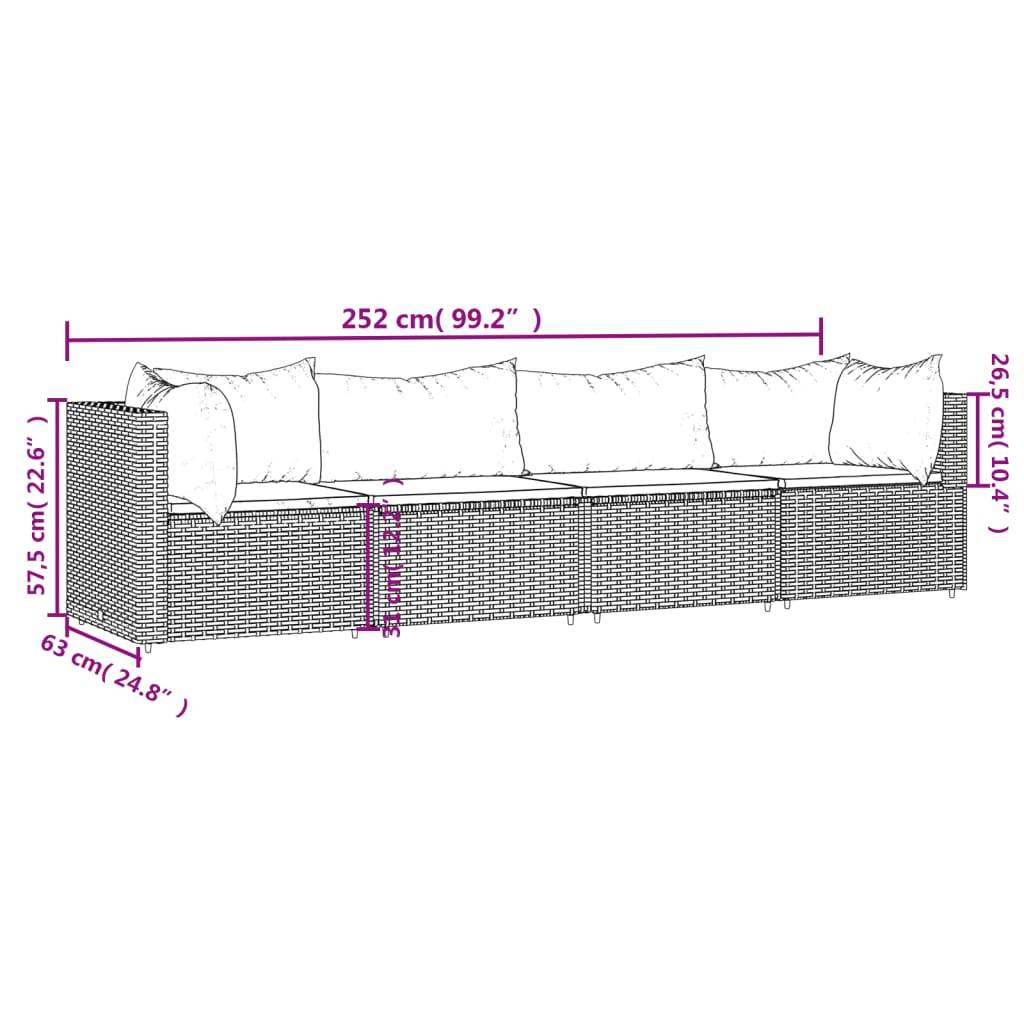 vidaXL 4-tlg. Garten-Lounge-Set mit Kissen Schwarz Poly Rattan